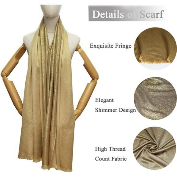 Women's Gold Bridal Shawl Wraps Formal Dress Pashmina Shawls Sparkly Glitter - Picture 3 of 4